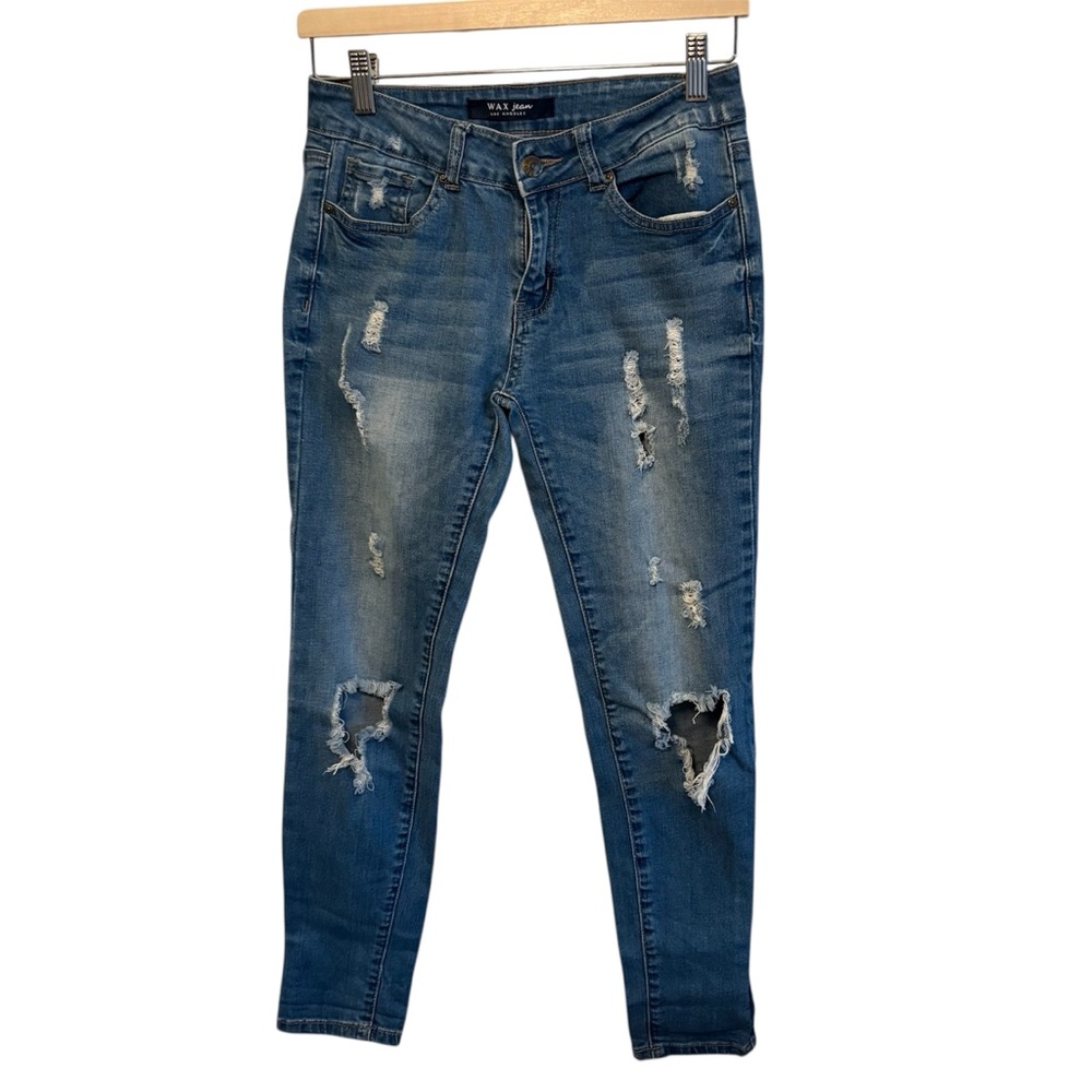 Wax jeans denim 5 distressed skinny stretch 5 pocket